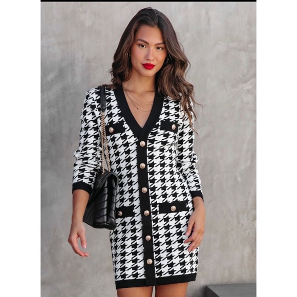 Vici Dolls Dresses | Nwt Houndstooth Knit Dress! | Color: Black/White | Size: L | Lipsbyval's Closet